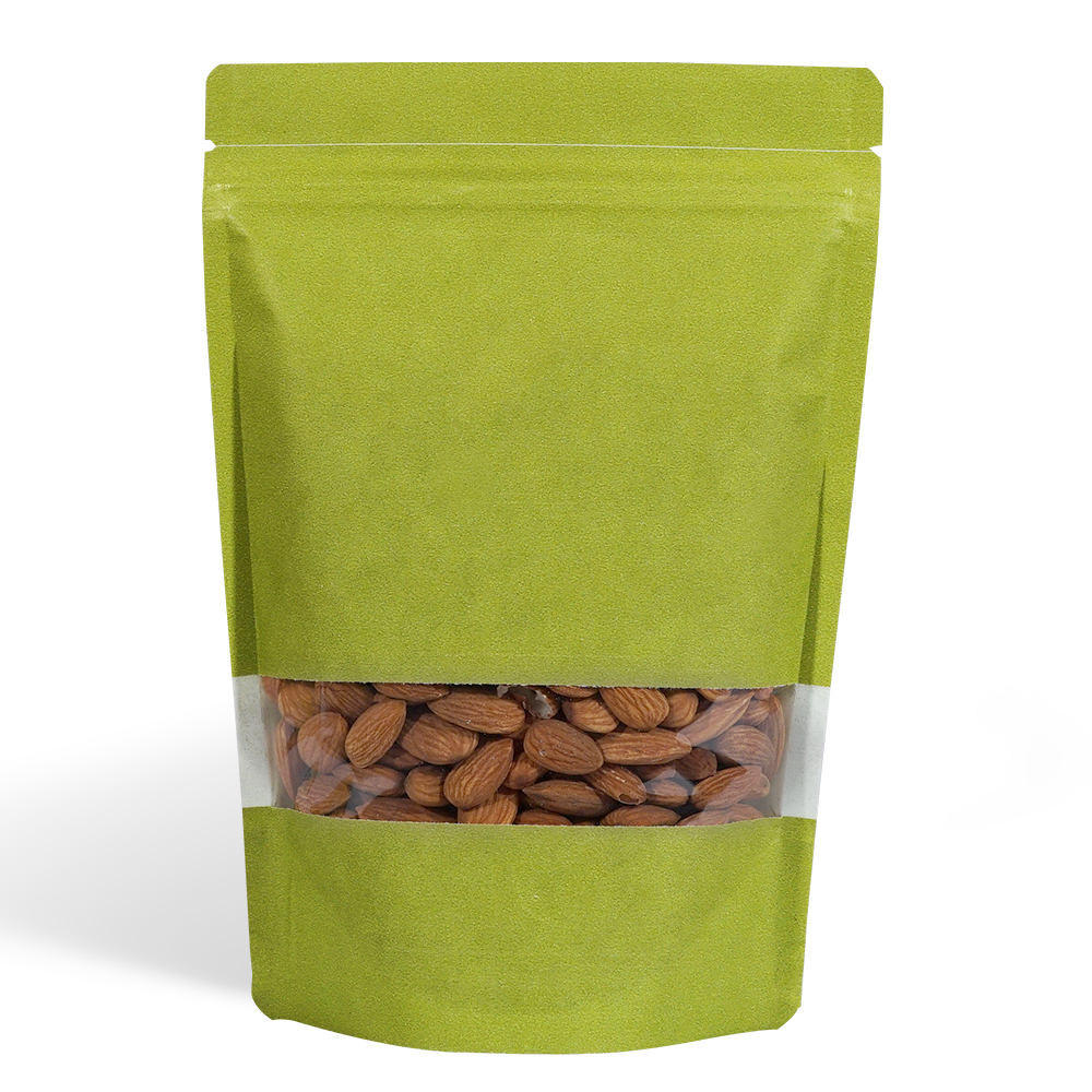 Green paper bags with full rectangle window