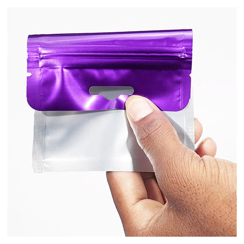 Clear purple three side seal with zipper