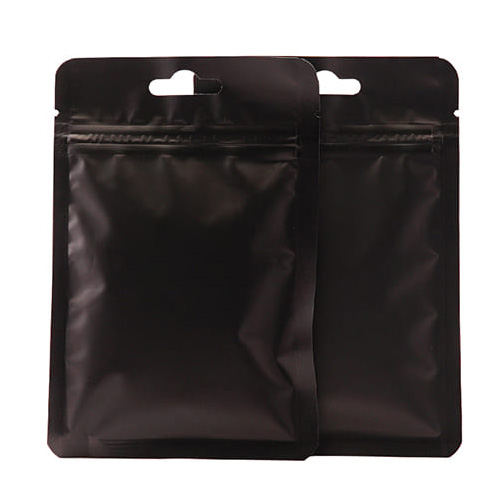 Matt black three side seal pouch with zipper
