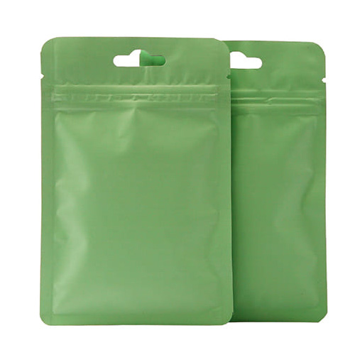 Matt light green three side seal pouch with zipper