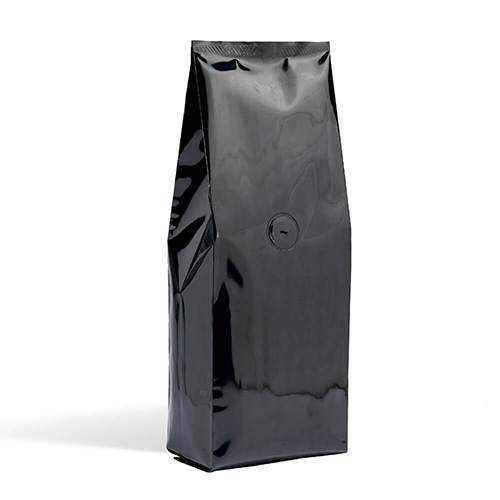 Shiny black side gusset bags with valve