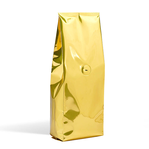 Shiny gold side gusset bags with valve