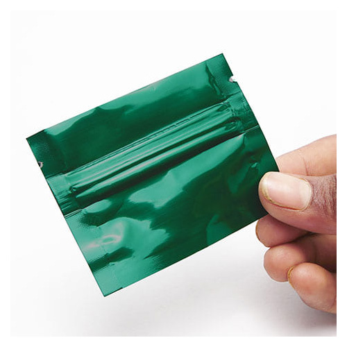 shiny light green three side seal pouch with zipper