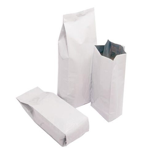 Shiny white side gusset bags