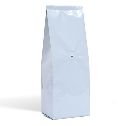 Shiny white side gusset bags with valve